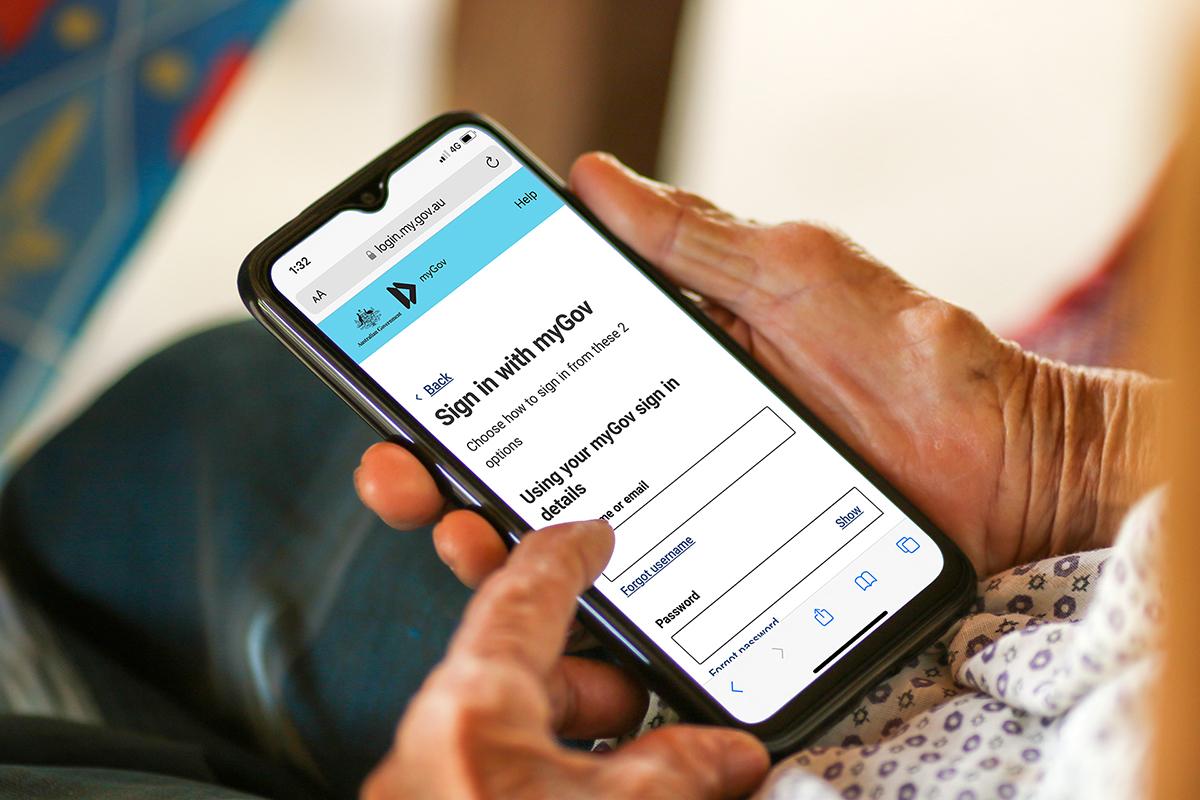 myGov sign in screen on mobile phone