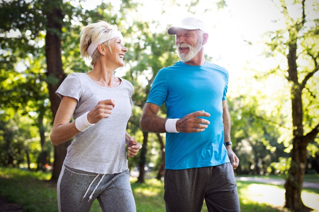 Two older Australians jogging